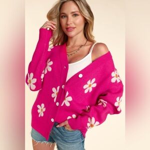 Haptics Full Size Daisy Floral Button Down Long Sleeve Cardigan